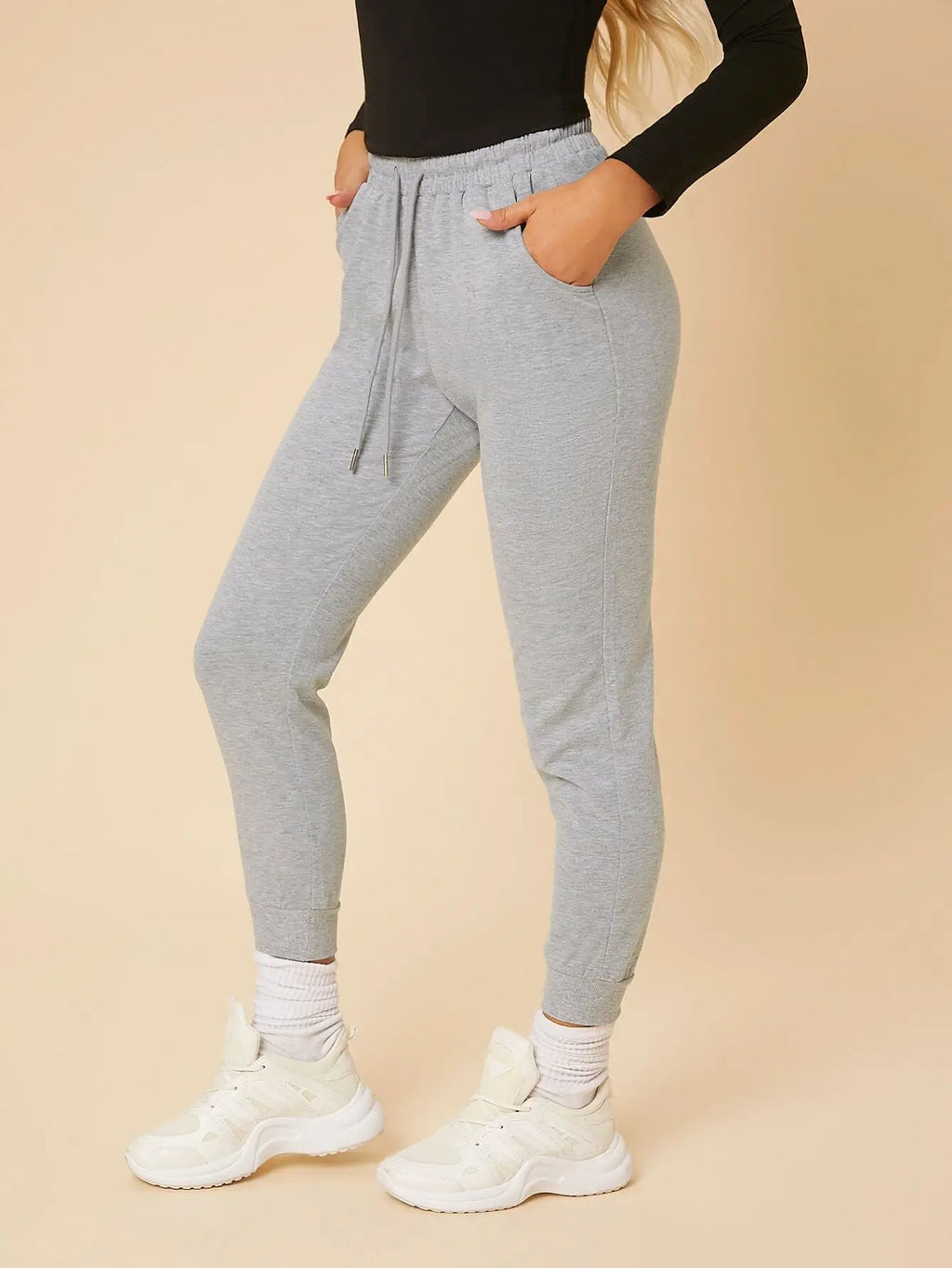 Black Drawstring Waist Jogger Pants with Elastic Cuffs