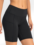 High-tummy-control shorts; pocket style.