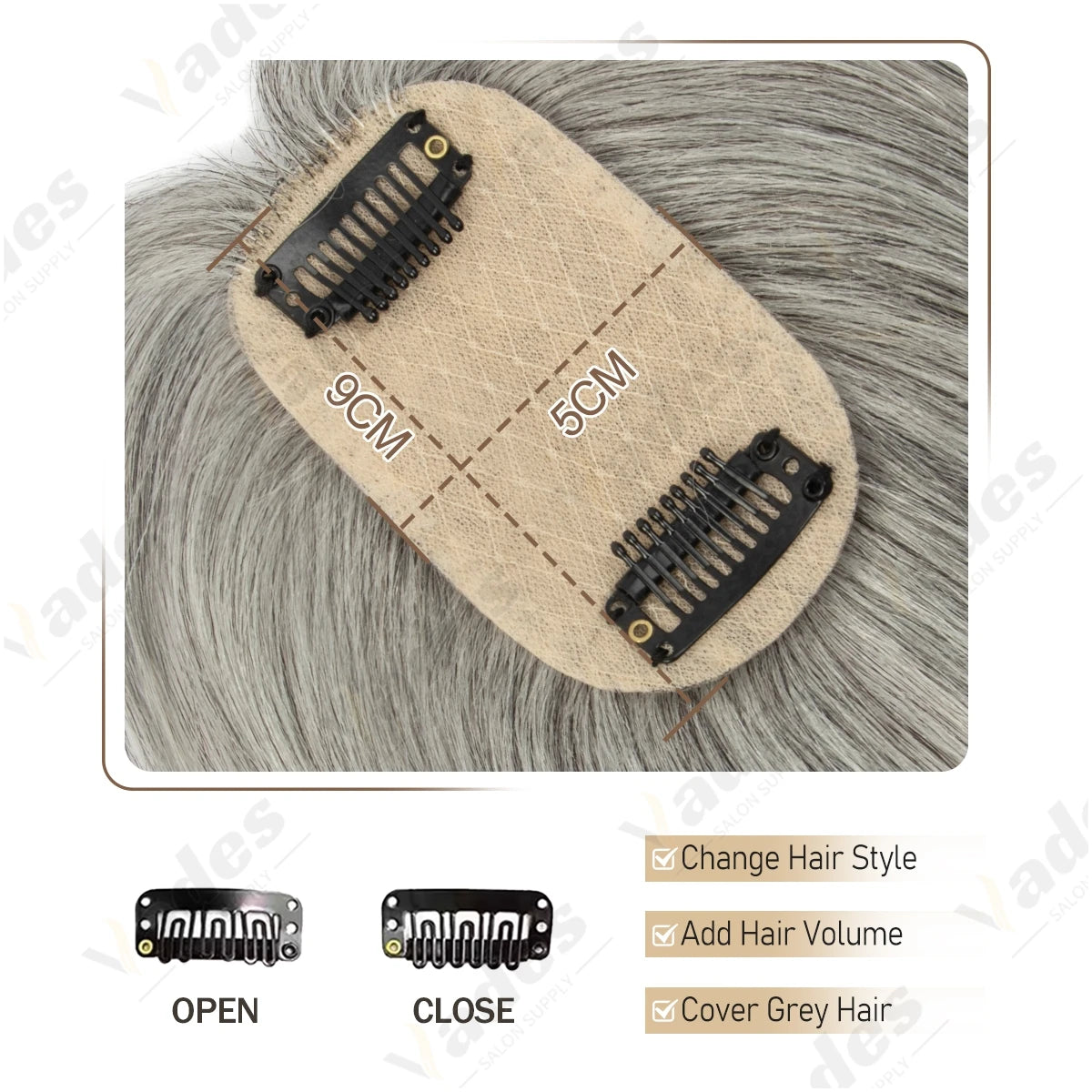 Human Hair Topper with Bangs Hand-Tied Thin 
5 * 9cm Base Light Weight Clip