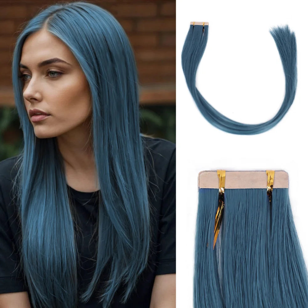 Seamless Invisible Tape in Red Hair Extensions for Women 24 inch Straight 
Colored Soft Synthetic Hair for Party Halloween Use