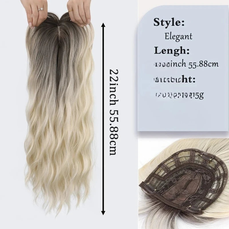 Long Wave Hair Topper for Women 22Inch Long Curly Hairpiece With Side Bangs 360° 
3D Toppers For Thinning Hair