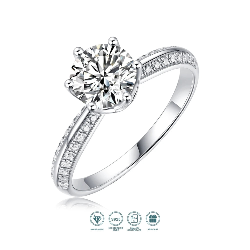 1ct 2ct 3ct Moissanite Ring 925 Sterling Silver 18K Gold Plated