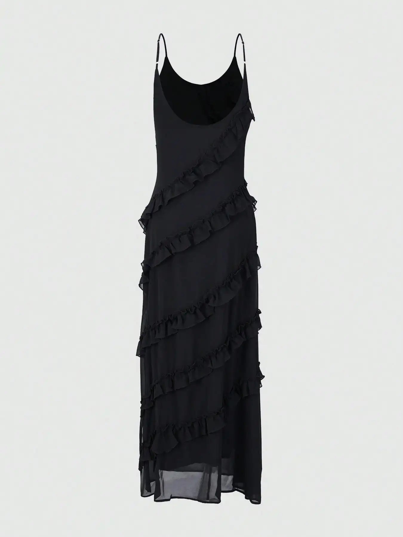 A Black Floor-length Dress and Layered Pleats
