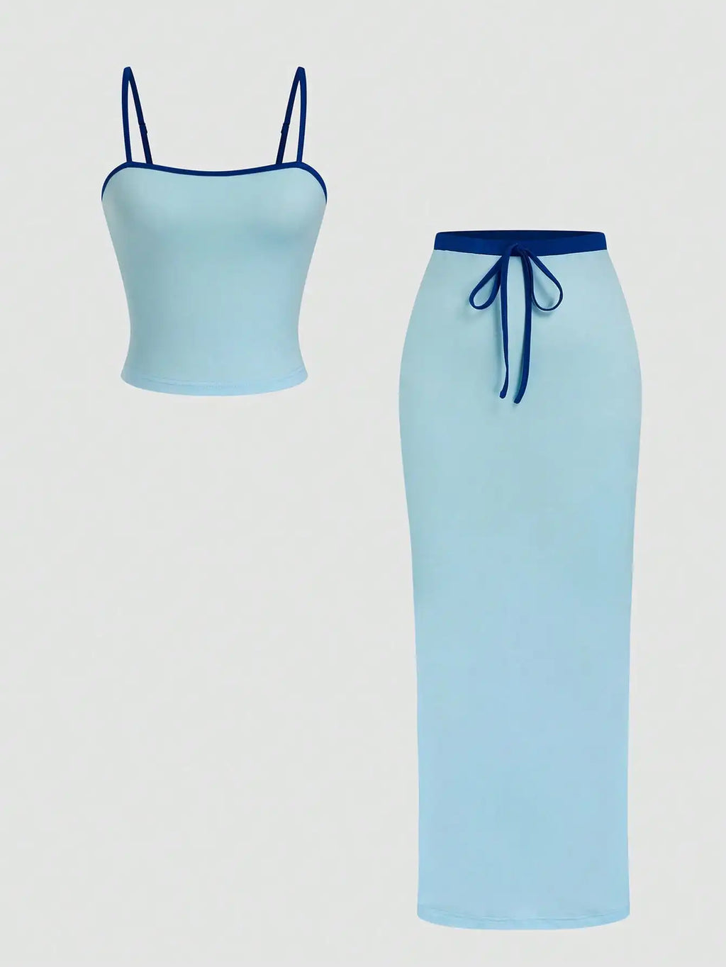 2-Piece Solid Color Crop Top  Maxi Skirt Set