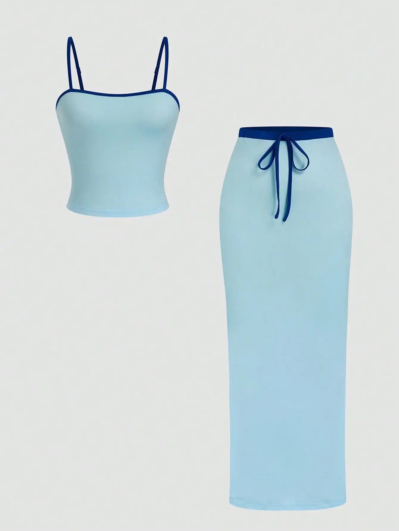 2-Piece Solid Color Crop Top  Maxi Skirt Set