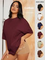 Oversized Cotton Drop Shoulder T-Shirt for Women