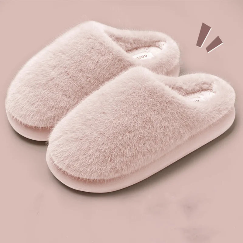 Faux Furry Warm Home Cotton Slippers Women