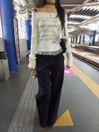 Slim Fit Off-Shoulder Top - Long Sleeve Ruffle Trim