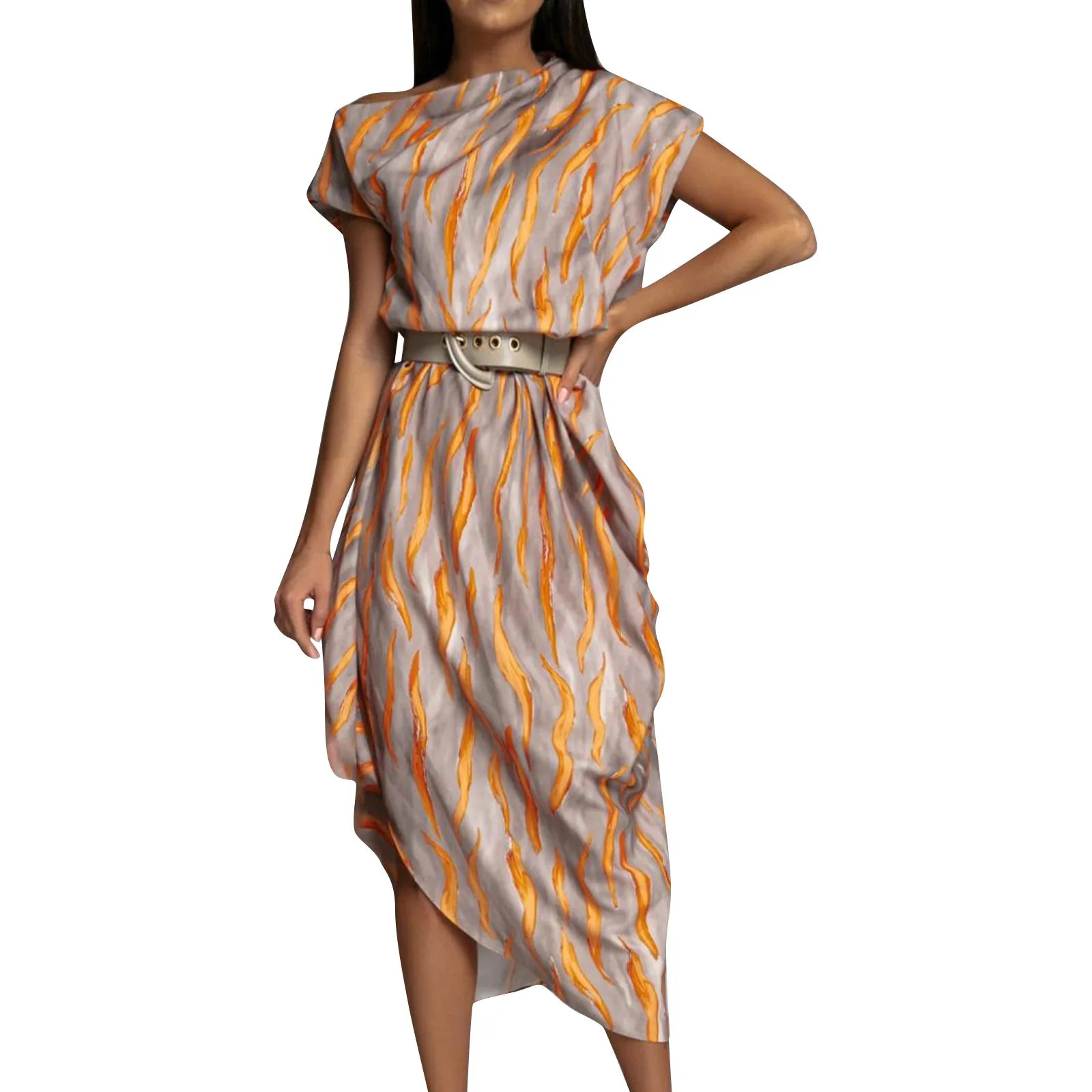 Printed Long  Dress For Women High-waisted A- line