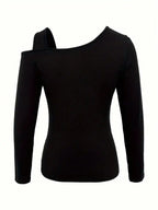 Hollow Out Asymmetric Shoulder Long Sleeve T-Shirt