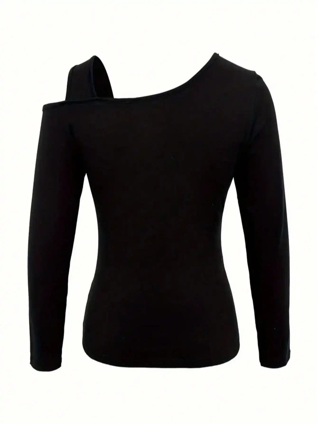 Hollow Out Asymmetric Shoulder Long Sleeve T-Shirt
