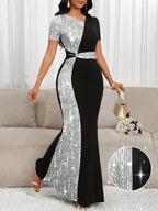 Elegant Black & Gold Sequin Mermaid Dress