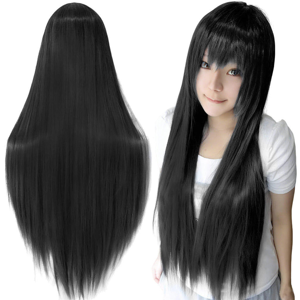 80cm Straight Synthetic Cosplay Wig White Purple Green Silver Pink Lolita Hairpiece with Bangs Long Wigs