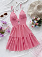 Black V-Neck Sleeveless Backless Summer Dress for Women, Casual Beach Party Wear