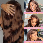 Body Wave Chocolate Brown Lace Front Wigs Human Hair
 Pre Plucked Brazilian Brown Virgin Hair Glueless HD Frontal Wig
