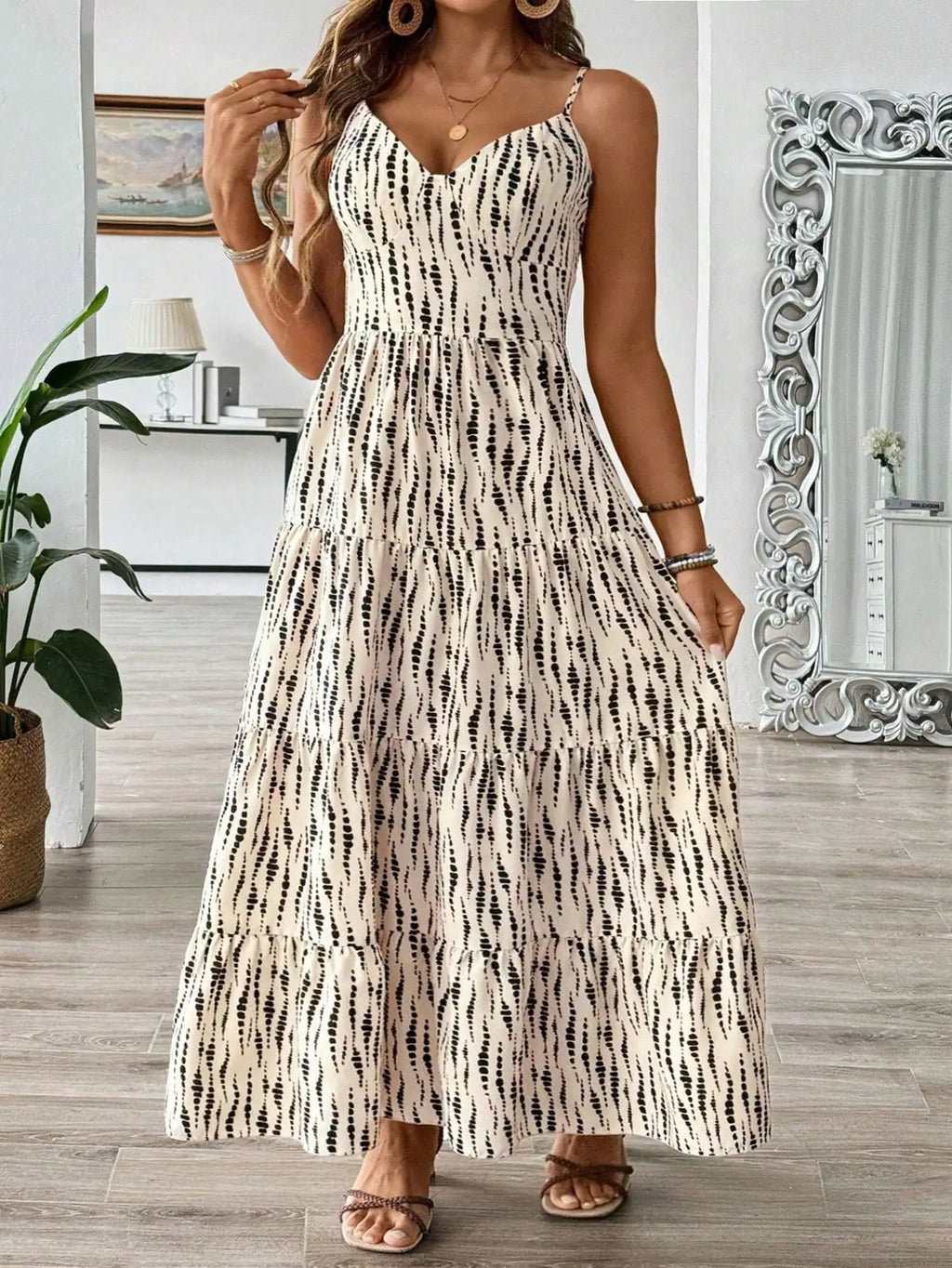 Boho Plus Size Maxi Dress with Back Tie & Tiered Skirt for Summer Beach Vacations