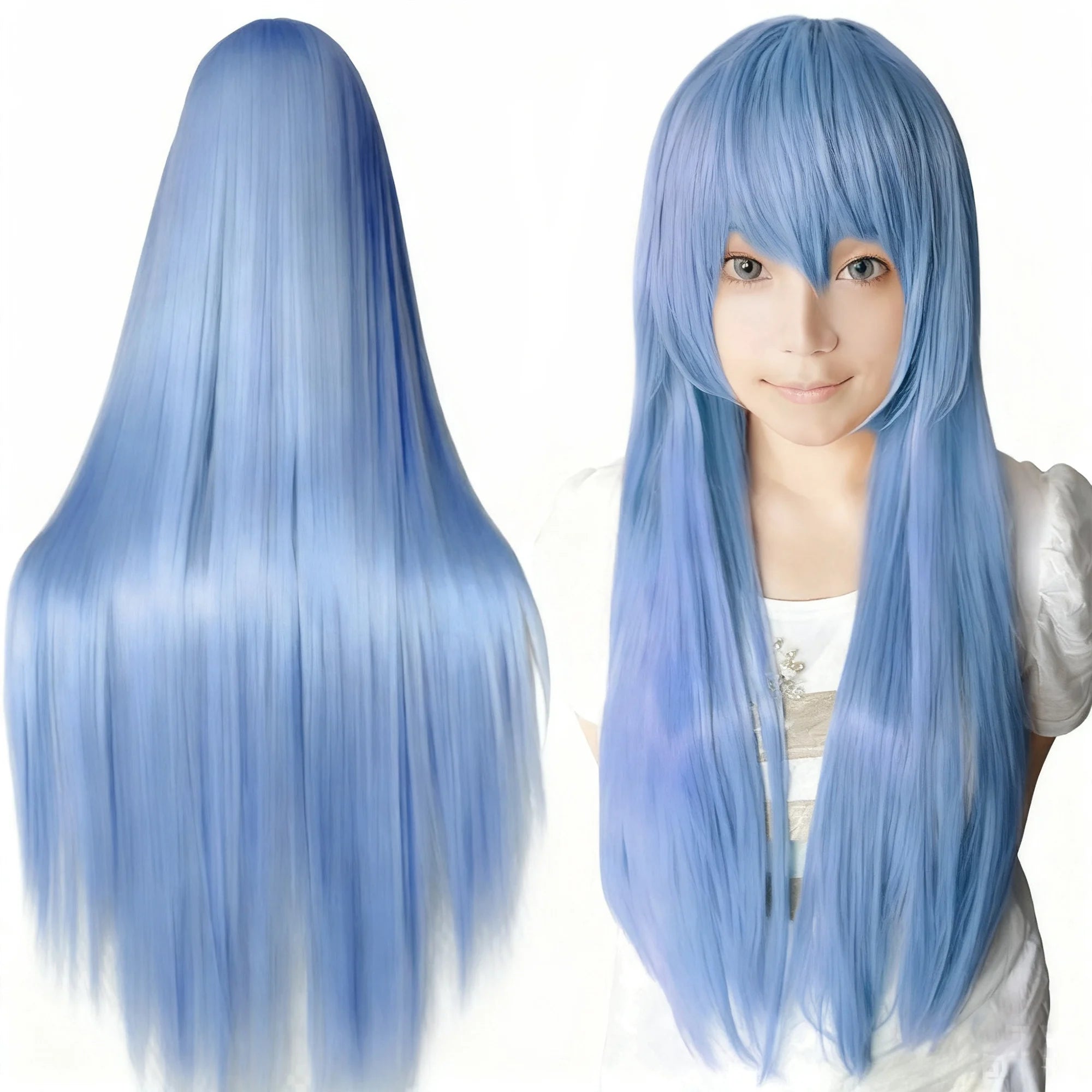80cm Straight Synthetic Cosplay Wig White Purple Green Silver Pink Lolita Hairpiece with Bangs Long Wigs