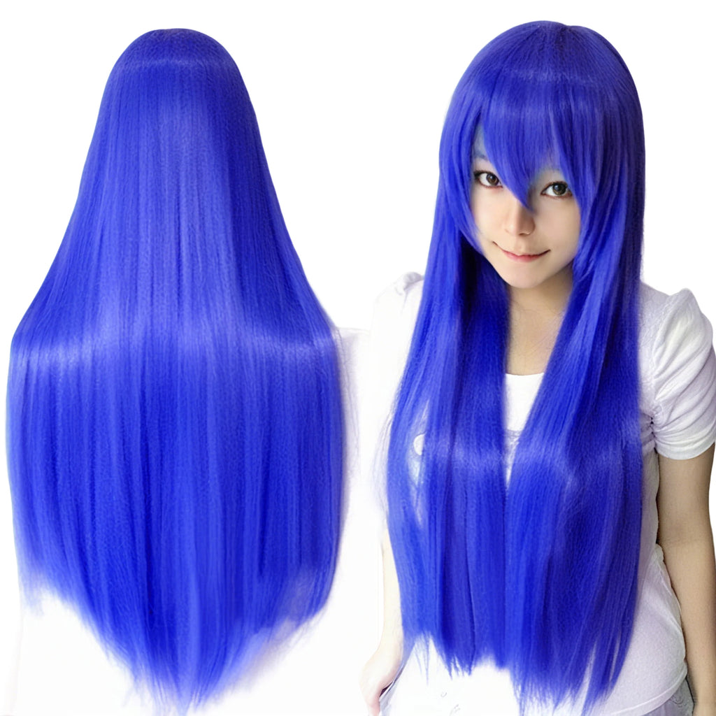 80cm Straight Synthetic Cosplay Wig White Purple Green Silver Pink Lolita Hairpiece with Bangs Long Wigs