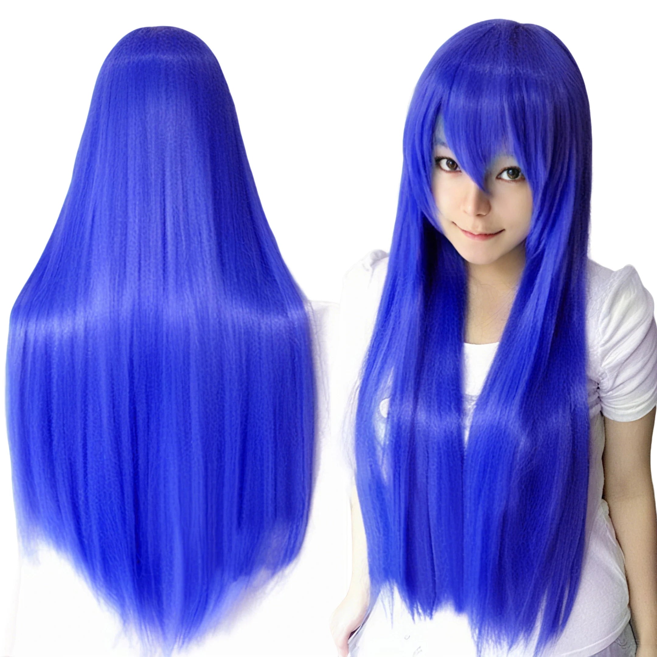 80cm Straight Synthetic Cosplay Wig White Purple Green Silver Pink Lolita Hairpiece with Bangs Long Wigs