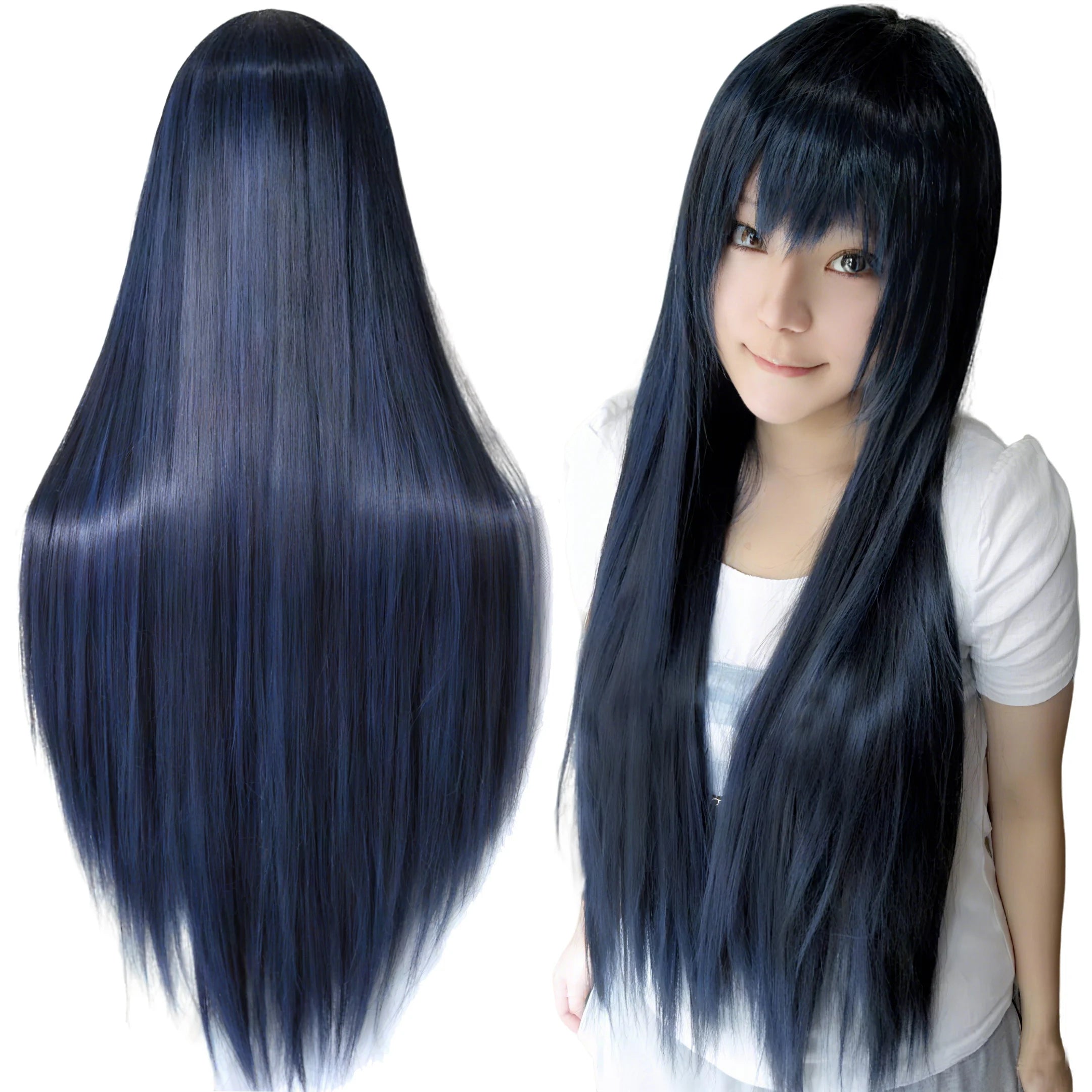 80cm Straight Synthetic Cosplay Wig White Purple Green Silver Pink Lolita Hairpiece with Bangs Long Wigs