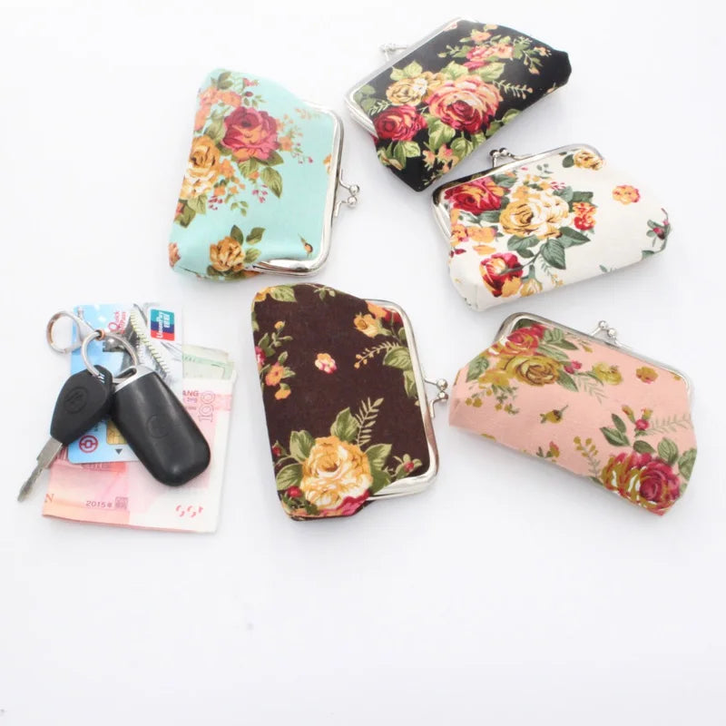 5 Pcs Rose Mini Coin Purses, Canvas Fabric