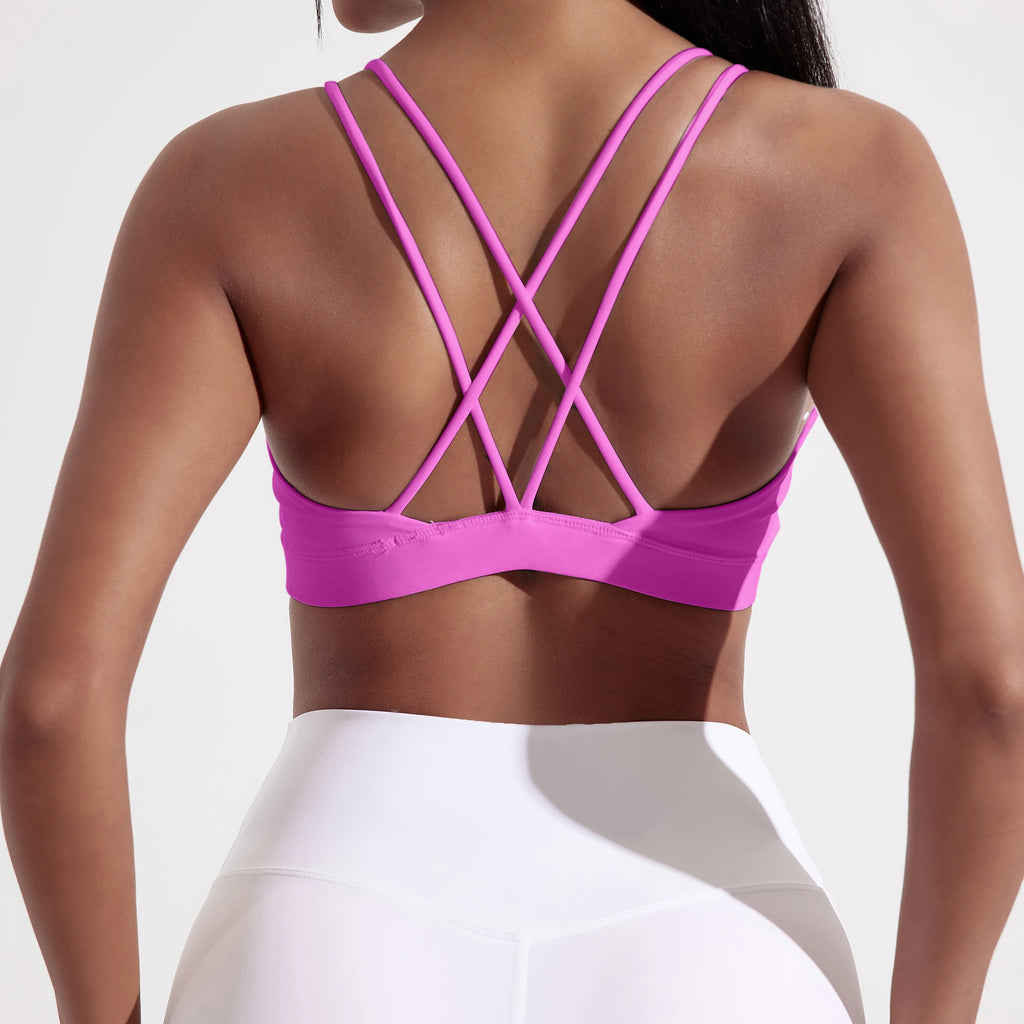Solid Color Cross Fitness Bra  With Chest Pad