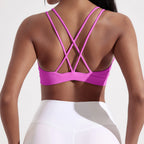 Solid Color Cross Fitness Bra  With Chest Pad