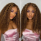 Highlight Ombre Bob Wig Human Hair 
100% Curly Short 5X5 Lace Closure Wig Honey Blonde Colored Glueless Deep Wave Frontal Wigs
