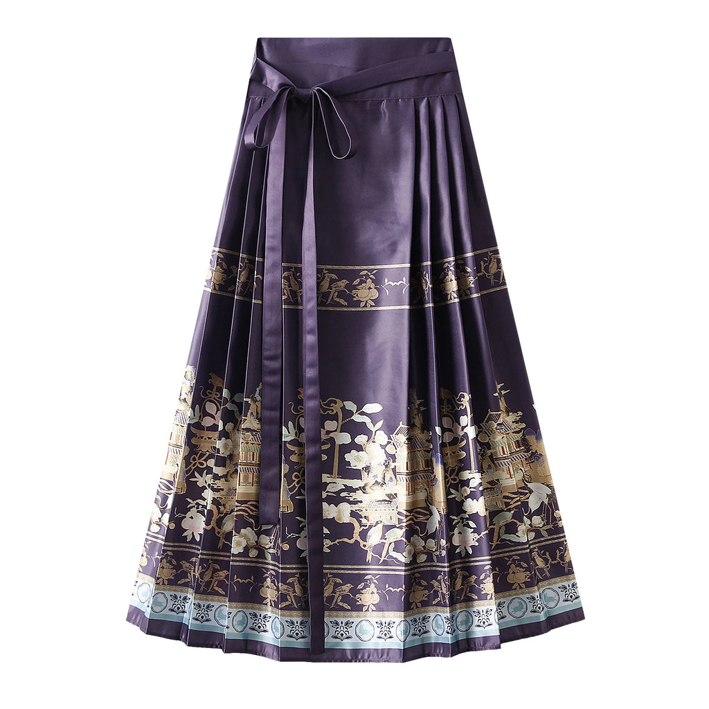 Womens Elegant Pleated Long Swing Skirt