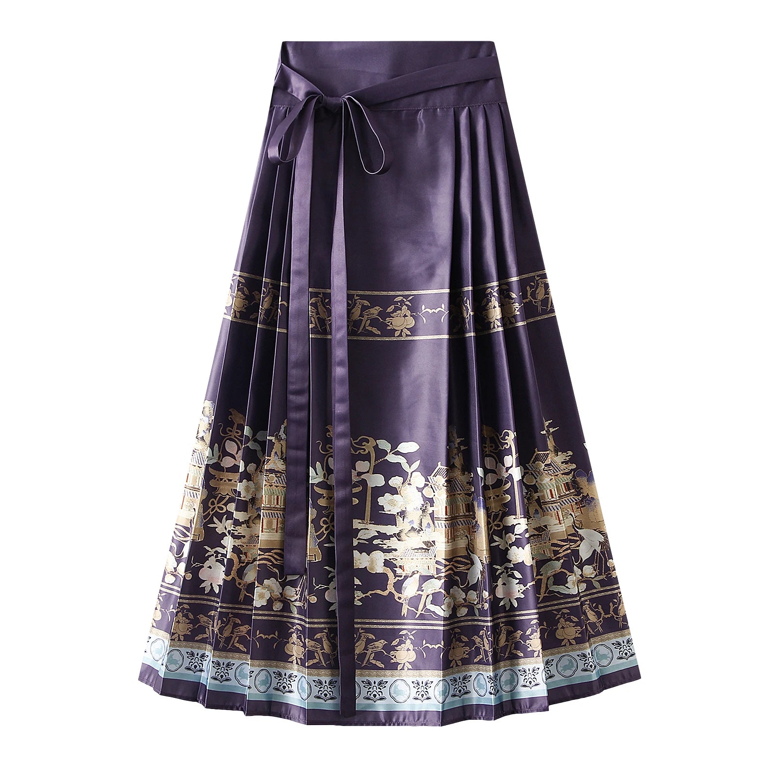 Womens Elegant Pleated Long Swing Skirt