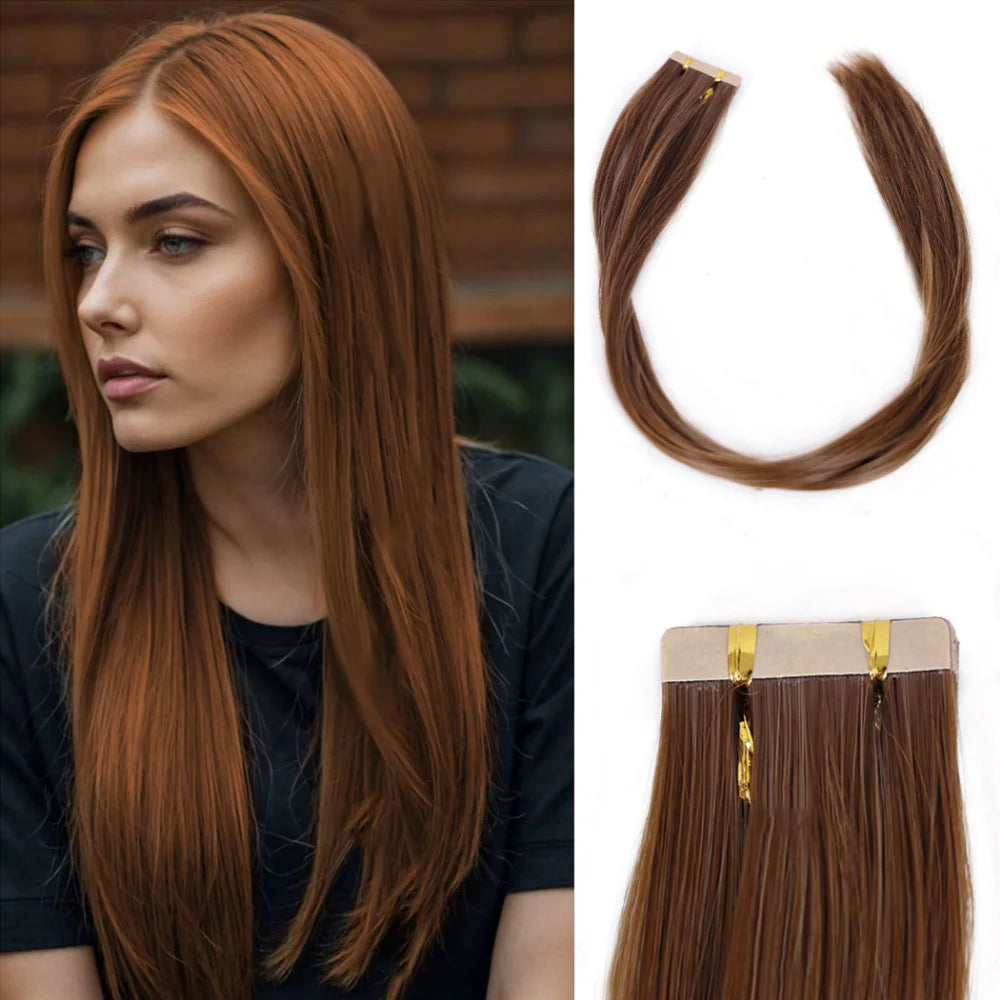Seamless Invisible Tape in Red Hair Extensions for Women 24 inch Straight 
Colored Soft Synthetic Hair for Party Halloween Use