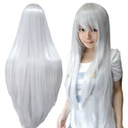 80cm Straight Synthetic Cosplay Wig White Purple Green Silver Pink Lolita Hairpiece with Bangs Long Wigs