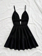 Black V-Neck Sleeveless Backless Summer Dress for Women, Casual Beach Party Wear