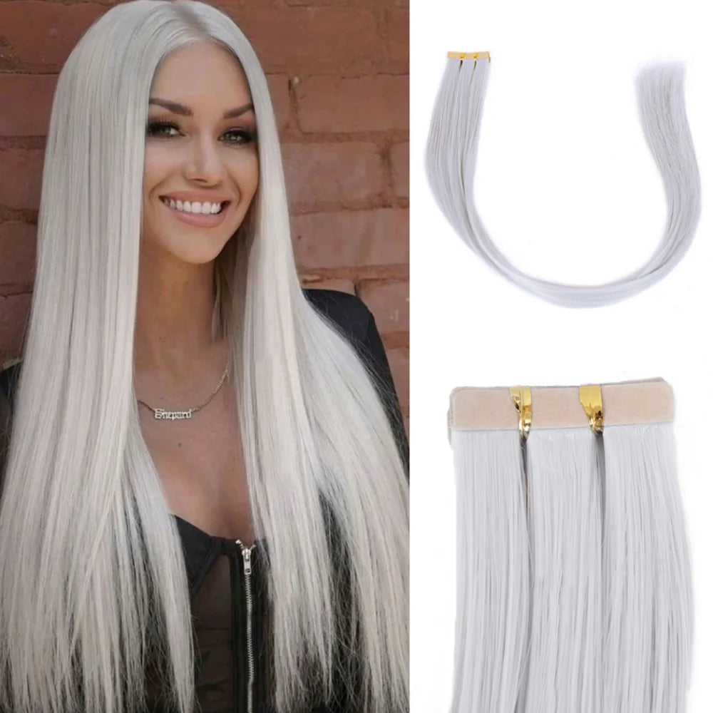 Seamless Invisible Tape in Red Hair Extensions for Women 24 inch Straight 
Colored Soft Synthetic Hair for Party Halloween Use