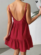 Backless Camisole Dress Ruffle Hem, Mini Dress