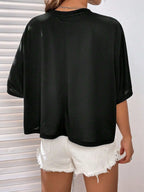 Round Neck Loose Batwing Sleeve Cropped Tee