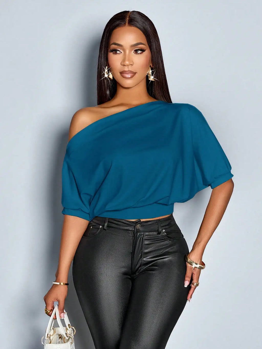 Women's Off Shoulder Ruched Top with Puff Sleeves