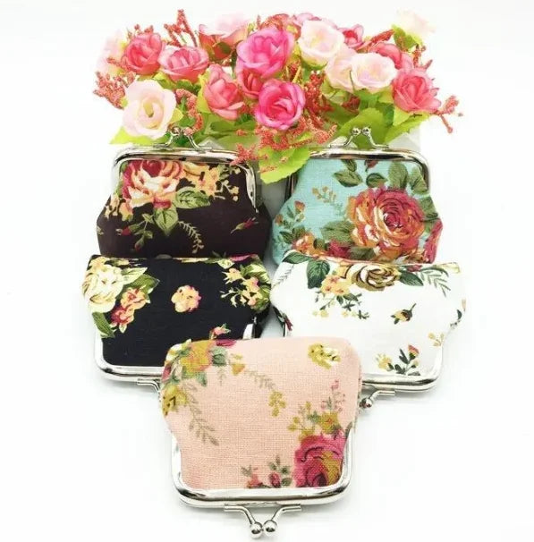 5 Pcs Rose Mini Coin Purses, Canvas Fabric
