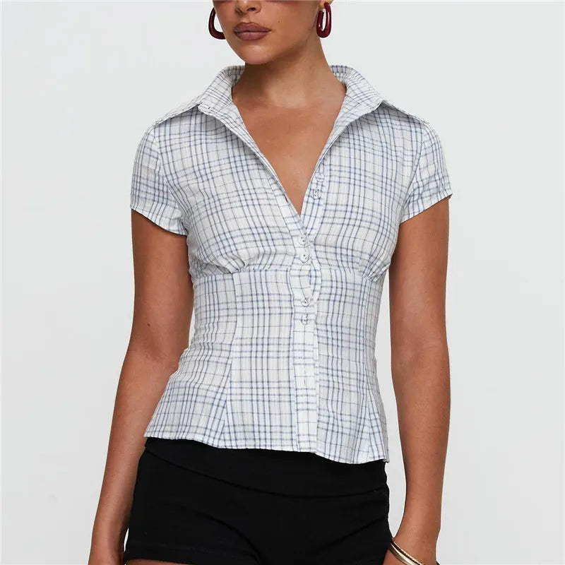 Button-up Shirt 90s Vintage Cottage Short Sleeve Lapel