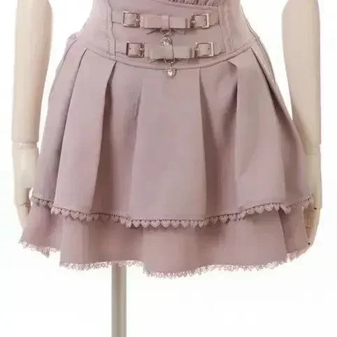 Lolita Style Mini Skirt Women Elegant Lace Metal Buckle Skirt
